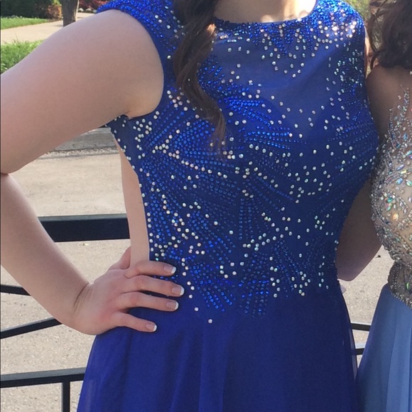 Royal Blue Sequinned Bodice Backless Prom Dress - Picture 10 of 12